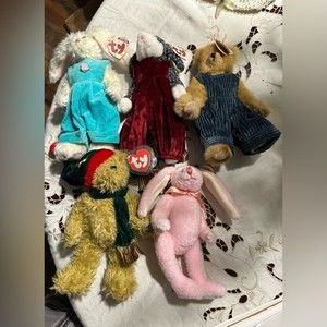 Ty Attic Treasures Lamb Bunny Bear Lot of 5 Beanie Babies 1993